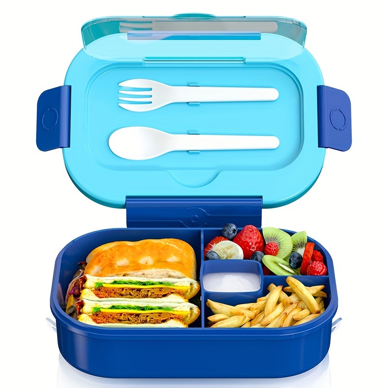

1pc Lunch Box With Cutlery, Square Split Microwave Bento Box, Leakproof Food Container, Hand Washable, Kitchen Organizer And Storage, Kitchen Accessories