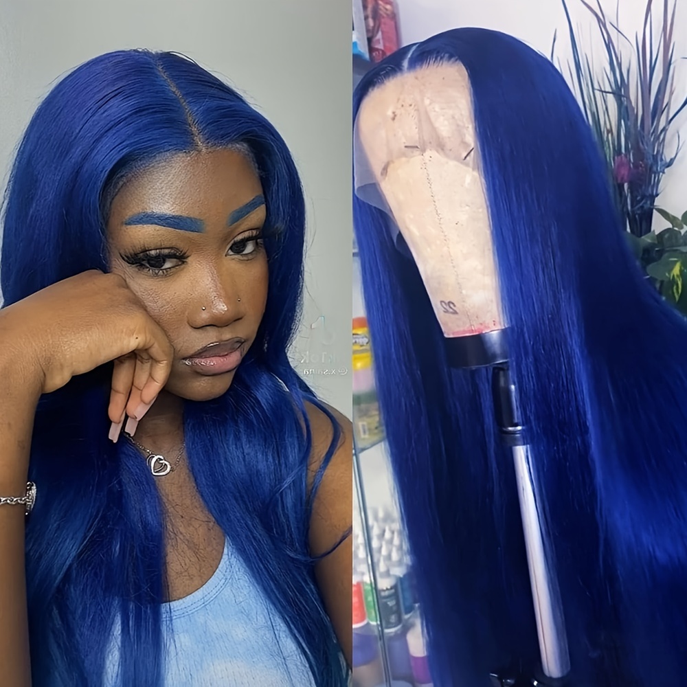 Straight Blue Green Ombre Fake Hair 13X4 Lace Front Cosplay Party Synthetic  Wig