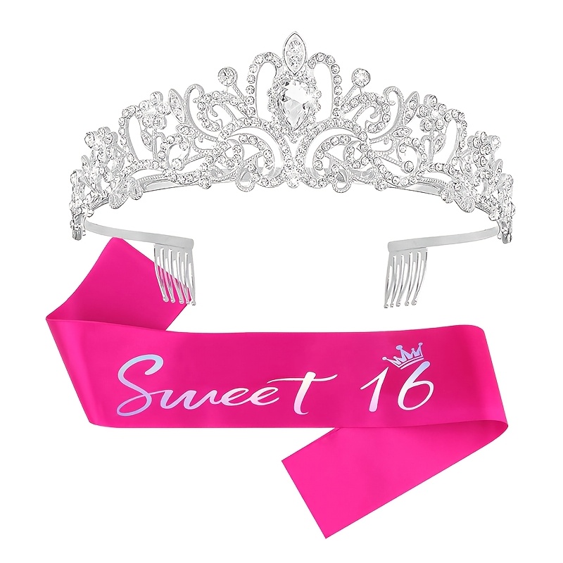 TEMU 16th Birthday Hot Pink Satin Sash Kit - Sweet 16th Birthday Decoration 16th Party Gifts Supplies For (hot Pink)