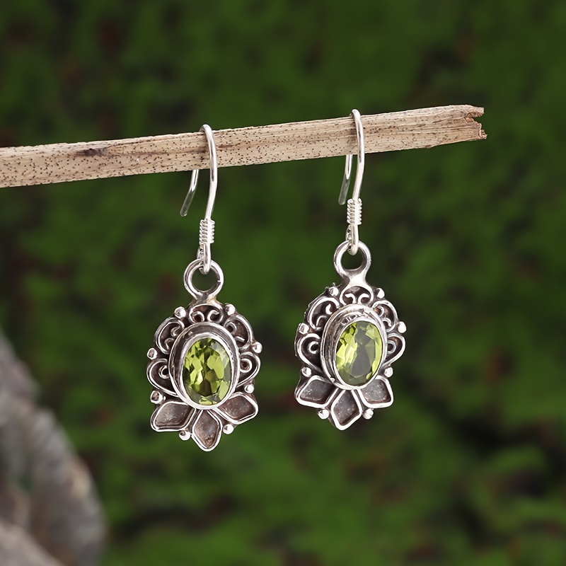 Men's Minimalist Green Stone Zinc Earrings