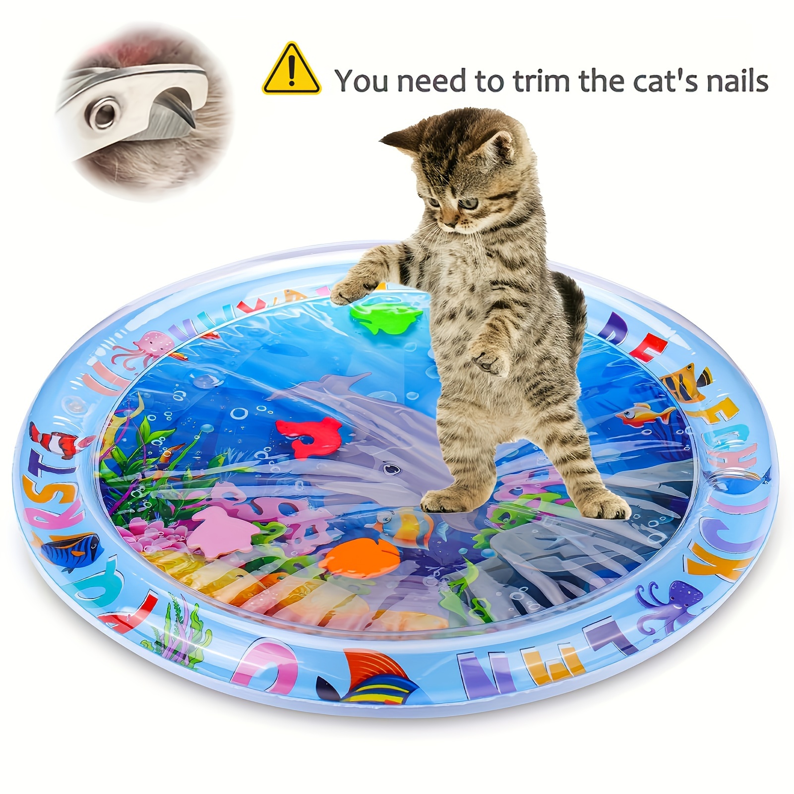 

Interactive Water-sensing Cat Play Mat - Splash-proof Pvc Pad With Floating Fish Design For Indoor Cats, Battery-free