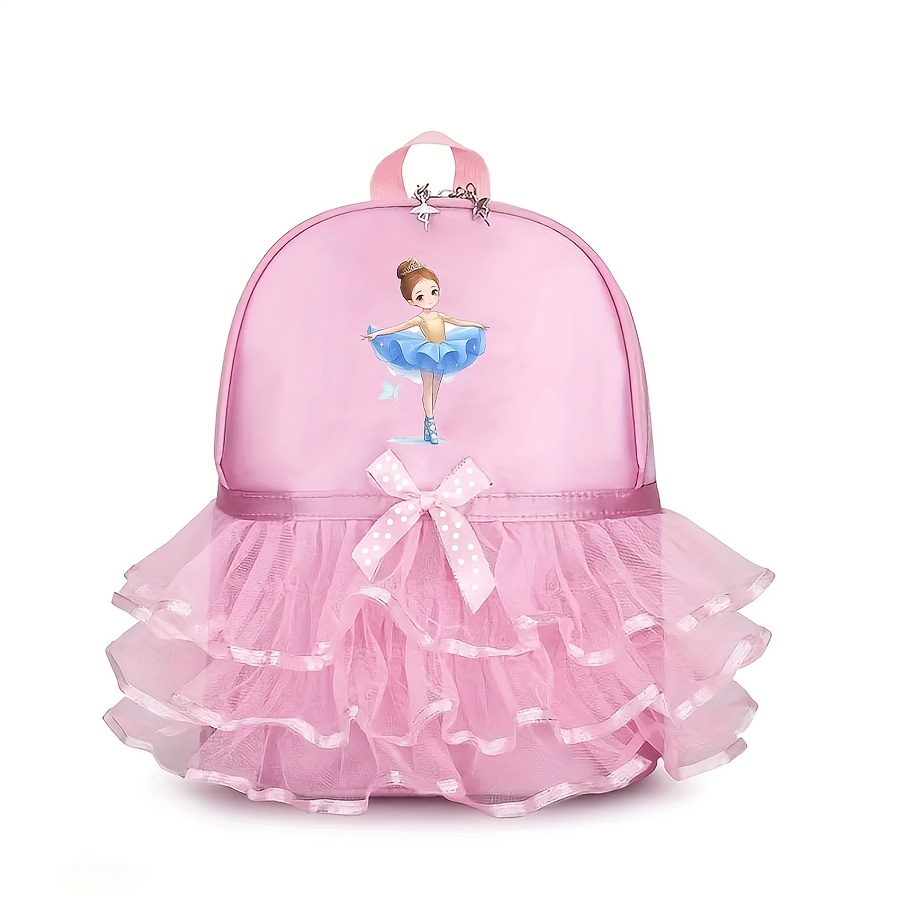 TEMU A Princess-themed Dance Backpack, Stylish Cartoon Design, Adorable Ballet Dancer Bag Featuring Lace And A Bow, Everyday Use By Young Dancers, An