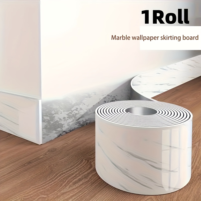 Image of 1 Roll Of Seamless Self-adhesive Thickened Baseboard For Walls, Windowsills, And Waistlines With Marble Waterproof Tile Stickers