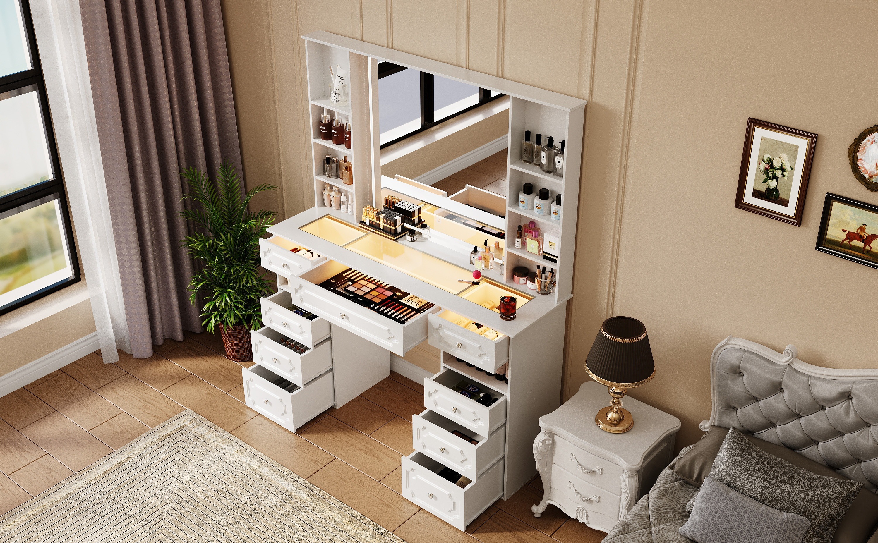 white christmas dresses Tribesigns Modern Makeup Vanity Table, Dressing Table with 5  Drawers-Tribesigns