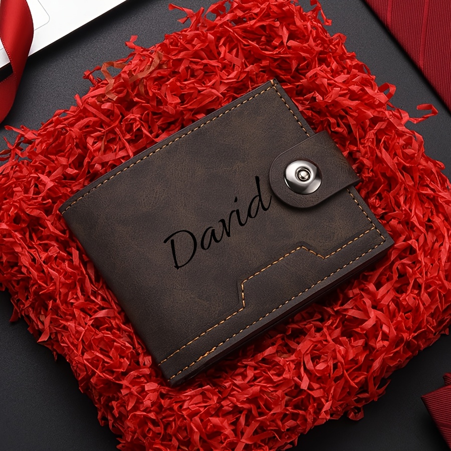 TEMU Personalized Custom Men's Short Wallet With Snap Button, Stylish Multi-card Slot Coin Purse, A For Couples' Gifts Or Father's Day Presents, And