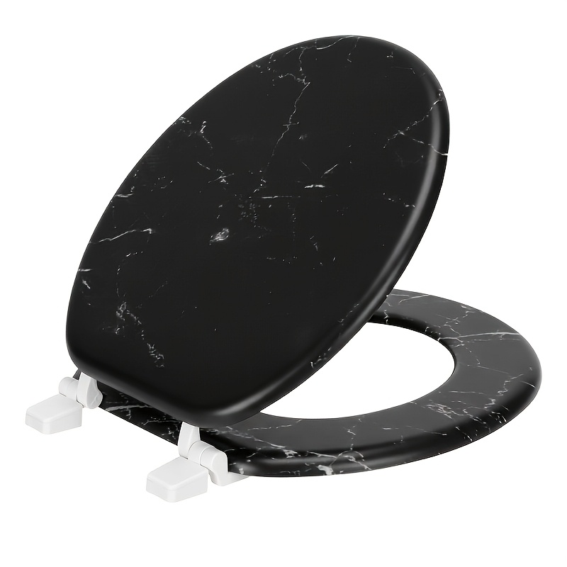 TEMU 1pc Toilet Seat, Standard Round, Stylish Marble Print Design, Durable Material, , Comfortable Seat, Quick Installation And