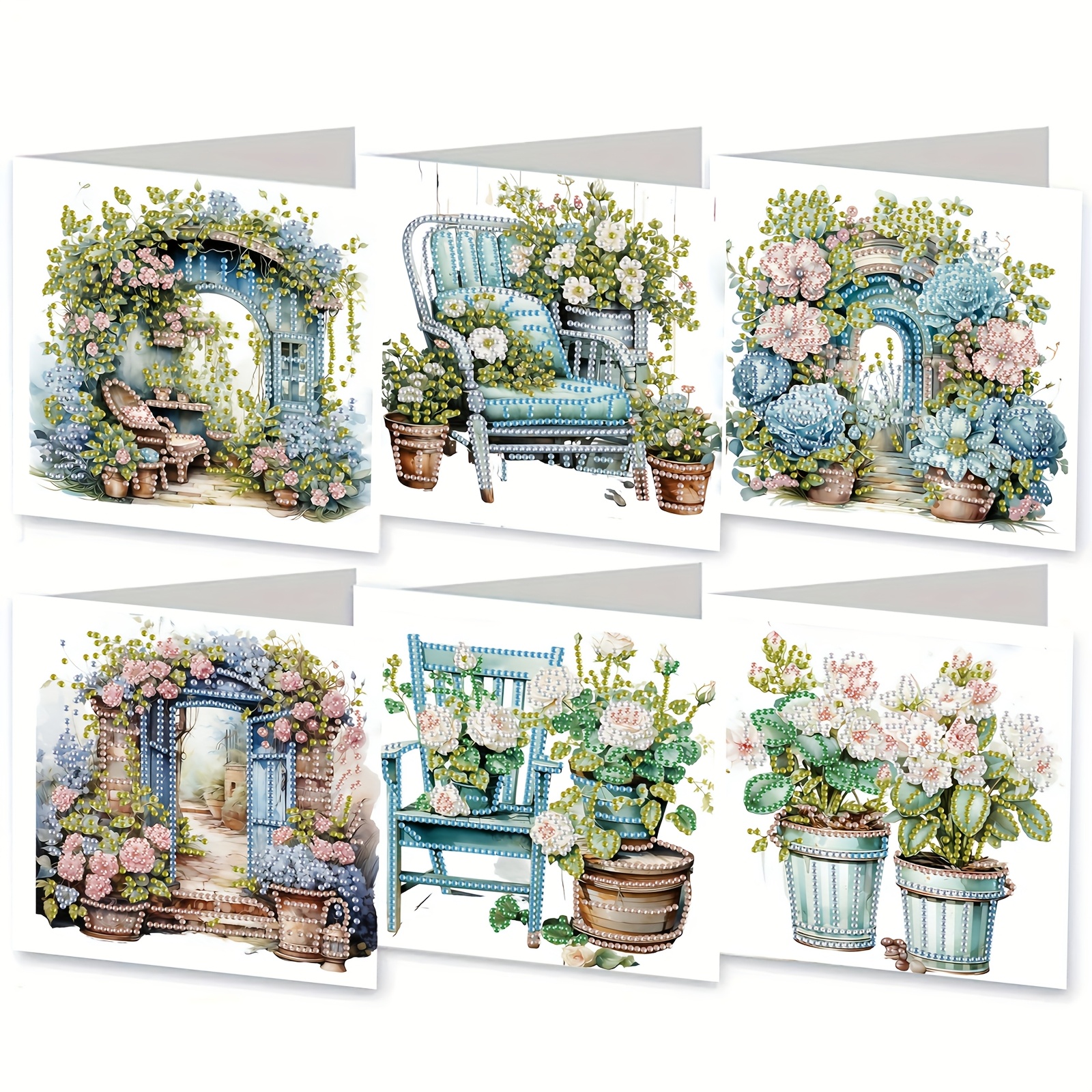 6pcs 5d Diamond Painting Greeting Card Kits - Corner Pattern, Unique Irregular Shaped Acrylic Diamonds, Handmade Sparkling Cards With Envelope - Suitable For Holidays And Celebrations