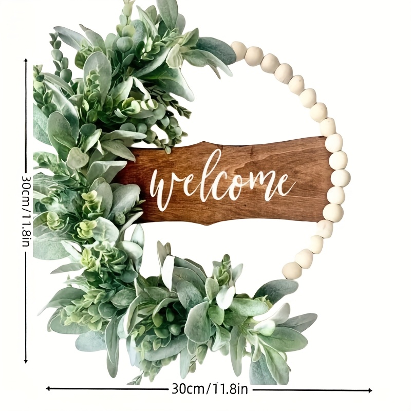 Welcome Door Wreath with Eucalyptus Leaves & Beads