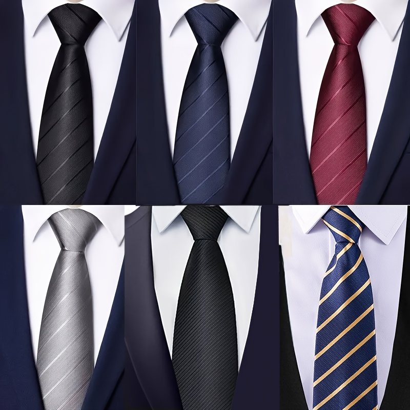 Set of 6 Men's Pre-Tied Zipper Neckties in Black, Navy, Burgundy, and Stylish Colors for Formal Occasions