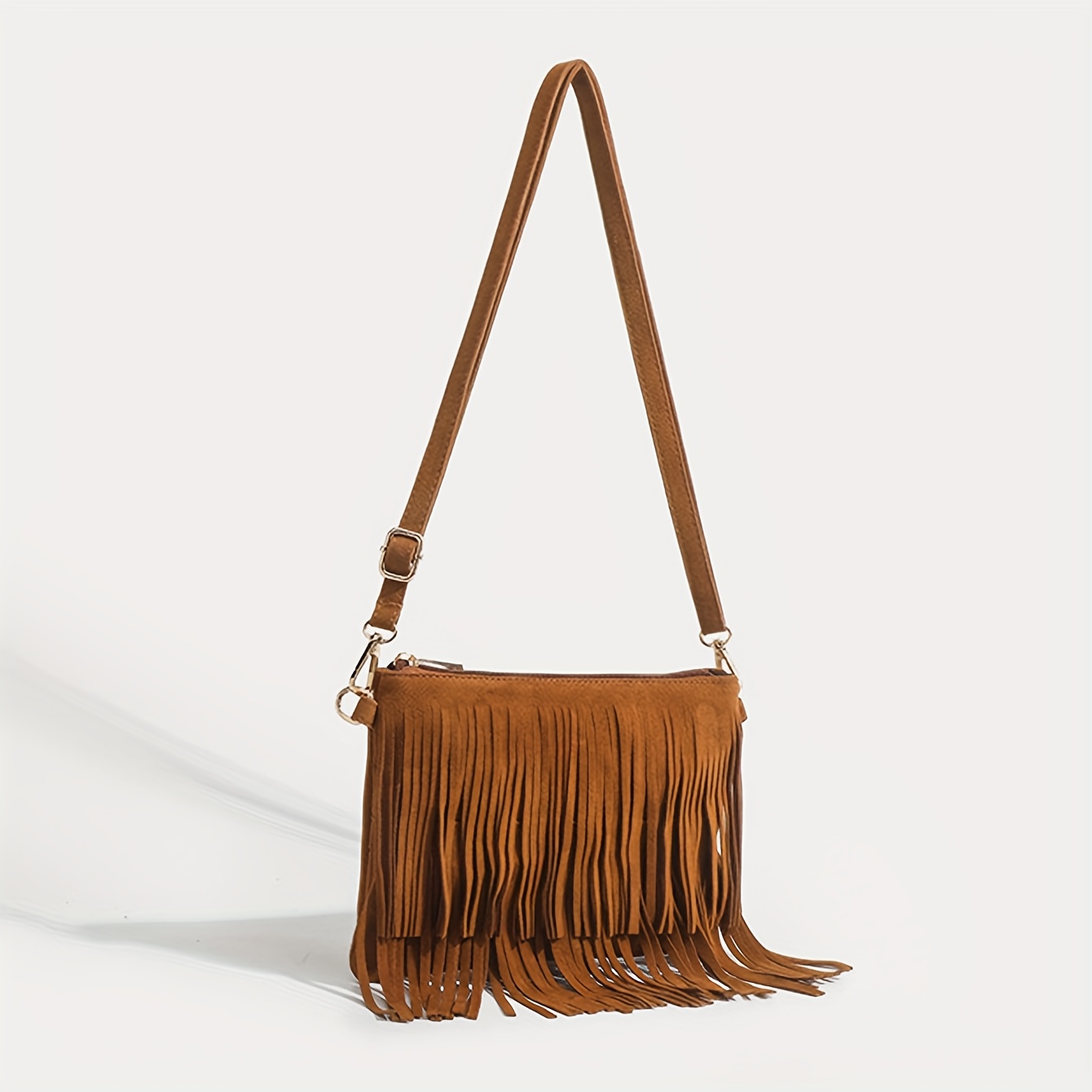 E-shop Bestseller Damen-Tragetasche für Herbst/Winter, kleine Umhängetasche aus Wildleder-Optik, Quasten-Tasche, kleine quadratische Schultertasche,