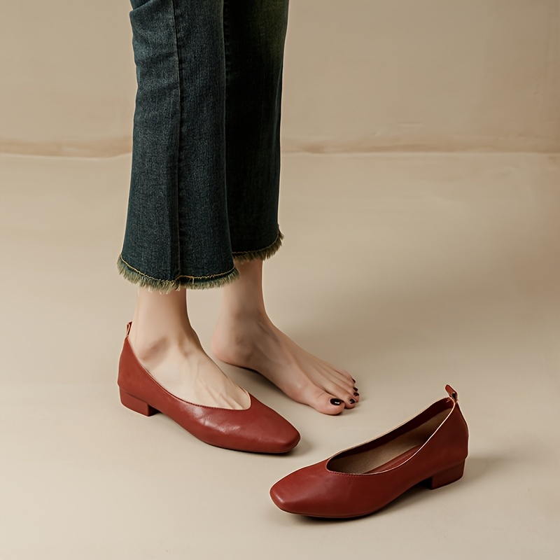 womens comfortable flat shoes vintage style solid color   slip on plain toe ballet flats with ankle strap microfiber insole rubber sole and synthetic upper ideal for work and casual wear casual footwear vintage style shoes rubber sole flats