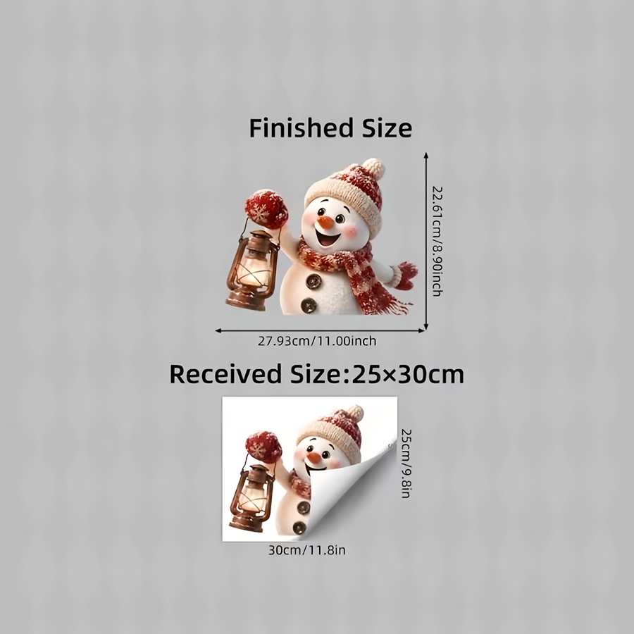 TEMU Warm Winter Cute Fluffy Snowman Holding A Rustic Lantern Print, Christmas Static Cling Window Decal, Double-sided , Residue-free Appliqué,