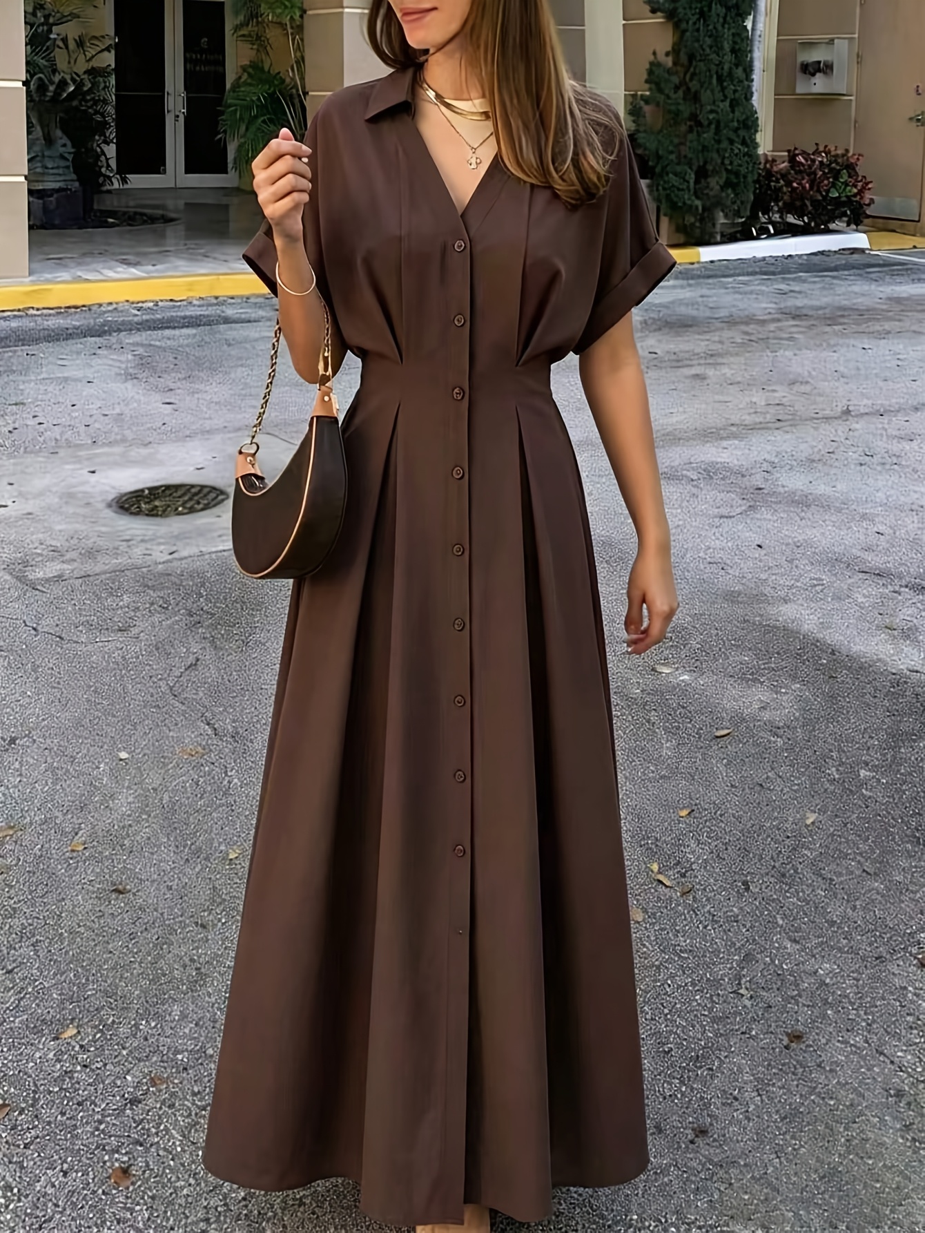 casual long dresses for women with sleeves elegant sold on Temu United States casual long sleeve long dress particularly suitable for spring Emerald, Apple, Sage & Size:14AU HOL24-1