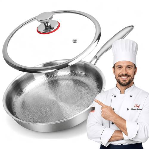 12 inch premium titanium frying pan with lid pure titanium non stick durable scratch ptfe free nonstick cookware healthy and coating free scratch resistant for induction gas oven dishwasher safe