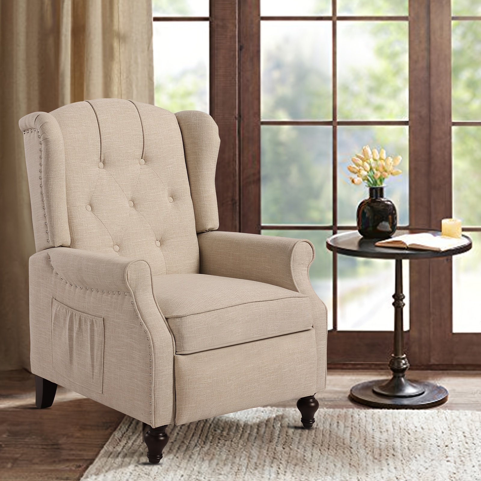 Pushback Recliner Massage Armchairs Accent Chairs Grey Velvet