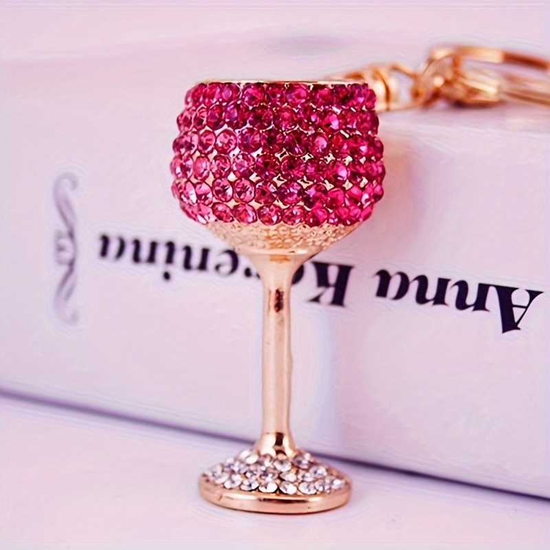 TEMU Lot de 1 Porte-clés Créatif Artisanal en Strass pour Voiture de Verre à Vin, Pendentif Gobelet, Accessoire de Sac pour Femme, 1110