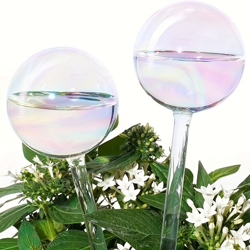 

2/4pcs Plant Watering Globes, Light Iridescent Rainbow Gradient Color Clear Glass Plant Watering Devices, Self Watering Planter Insert For Indoor And Outdoor Plants - Measures 8.6" L X 2.7" D