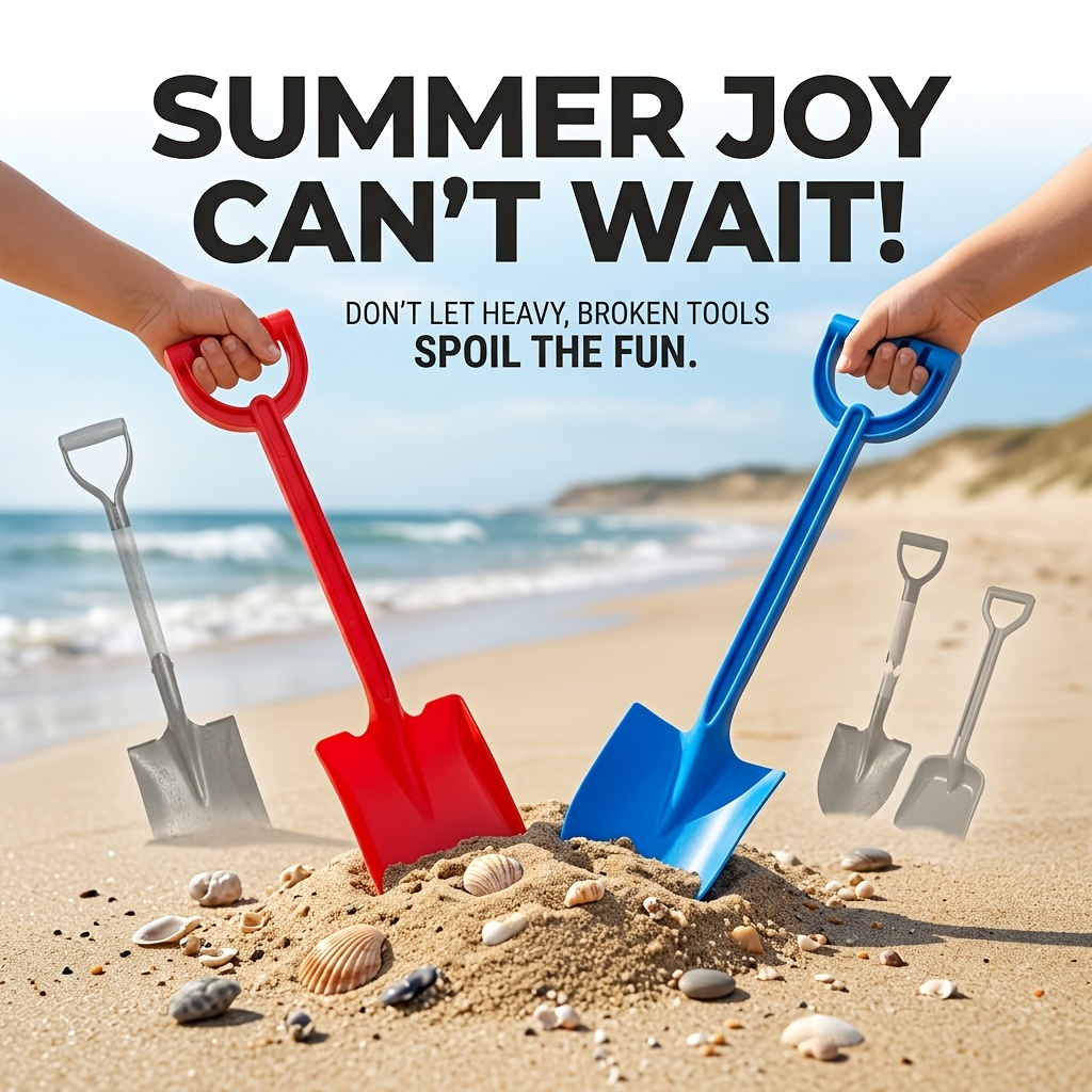 Image of Kids Beach Shovel Set 2-pack, Durable Abs Plastic Sand Toys With Non-slip Handle And Multi-angle Digging Head, 38cm Lightweight Spade Tools For Sandcastle Building, Sandbox Play And Outdoor