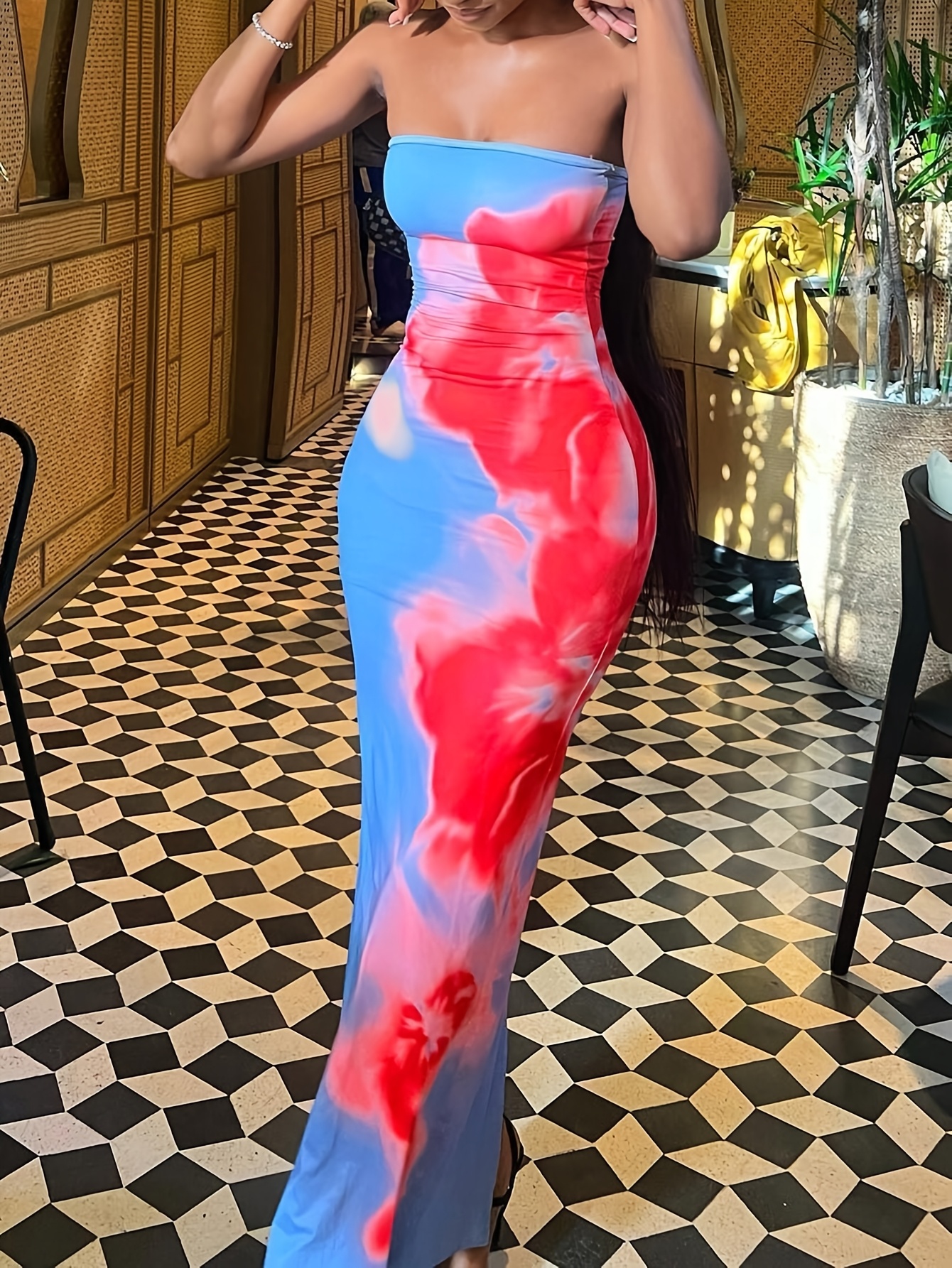 Women'S Elegant Floral Gradient Print Off-Shoulder Fitted Mini Dress for Summer