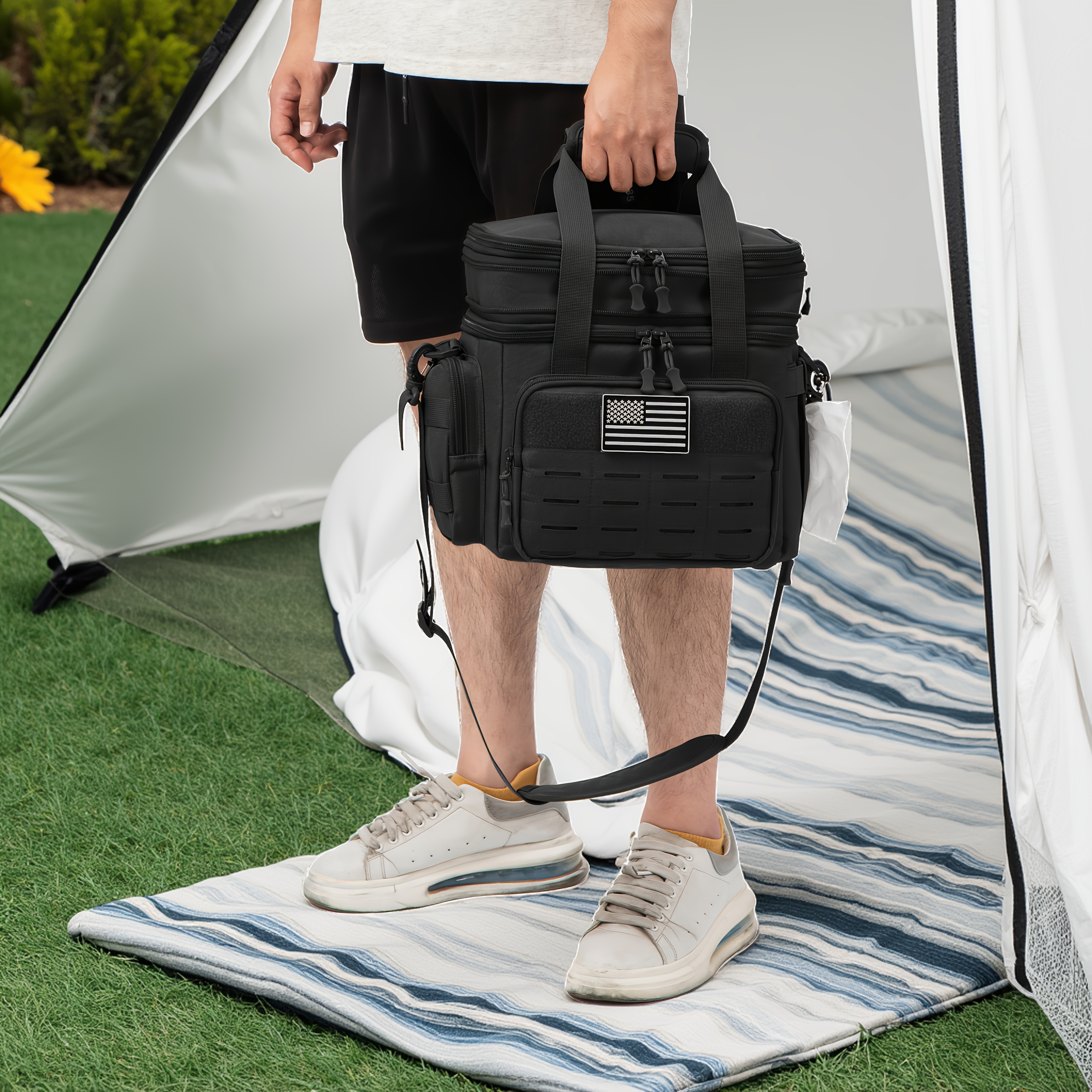 TEMU 18l Heavy Duty Tactical Cooler Bag Insulated Leakproof, Expandable Lunch Box For Men (24 Cans), Dual Compartment Thermal Lunch Tote With Molle