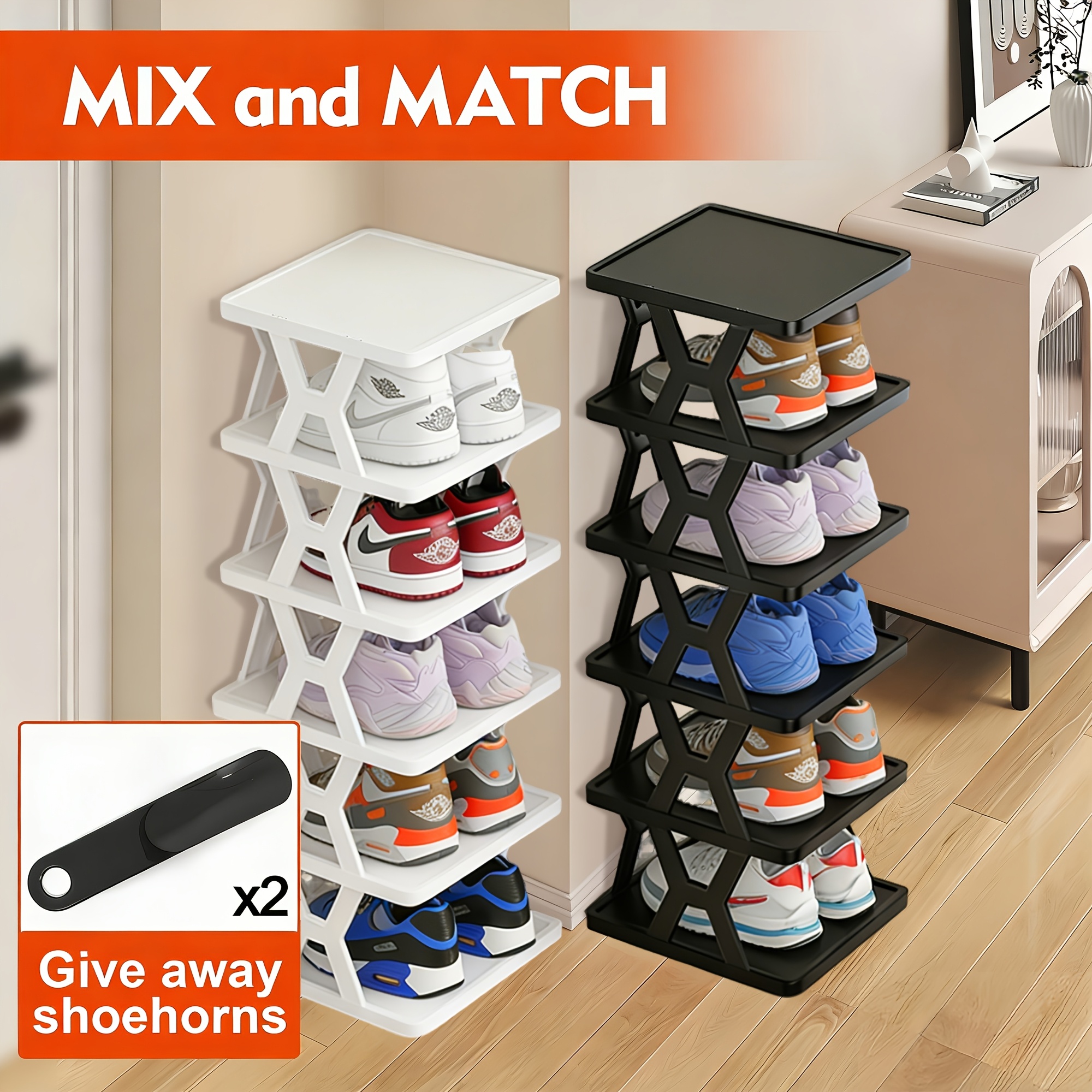 9 6 tier shoe organizer   with a shoe horn     closets   bathrooms dorms storage and organization stackable plastic shoe organizer easy to assemble
