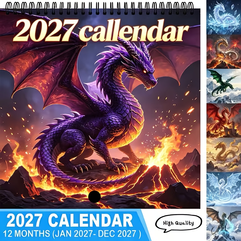 TEMU 2027 Amethyst Lava Wall Calendar - 12-month Mythical Dragon Totem Planner, Suitable For Home And Office Decor, Fantasy Gift For Dragon