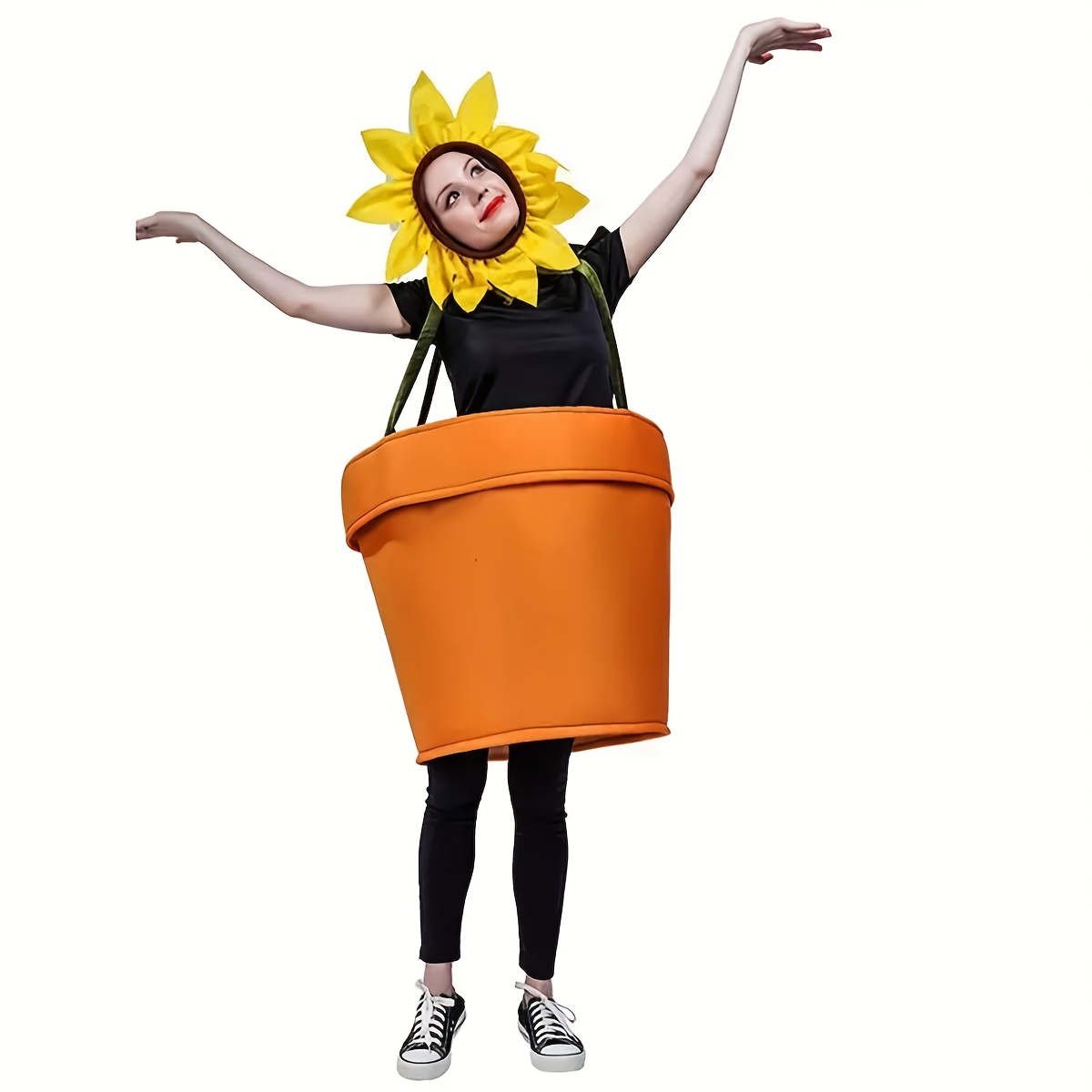 TEMU 2pcs Set, Unisex Funny Sunflower Outfit With Potted Plant, For Halloween, Christmas, Carnival, And Reading Festival