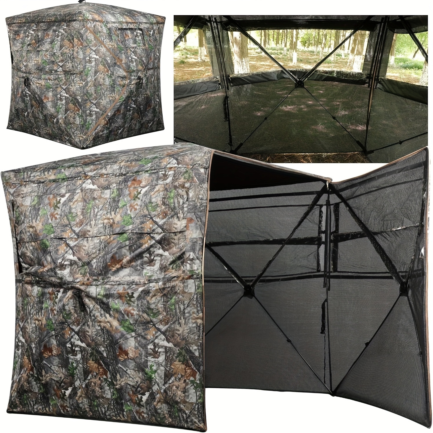 TEMU 270&deg; View Pop-up Hunting Blind With Swing Door - Portable, Durable Tent For 2-3 People, Ideal For Deer & Turkey Hunting, Includes Carrying Bag