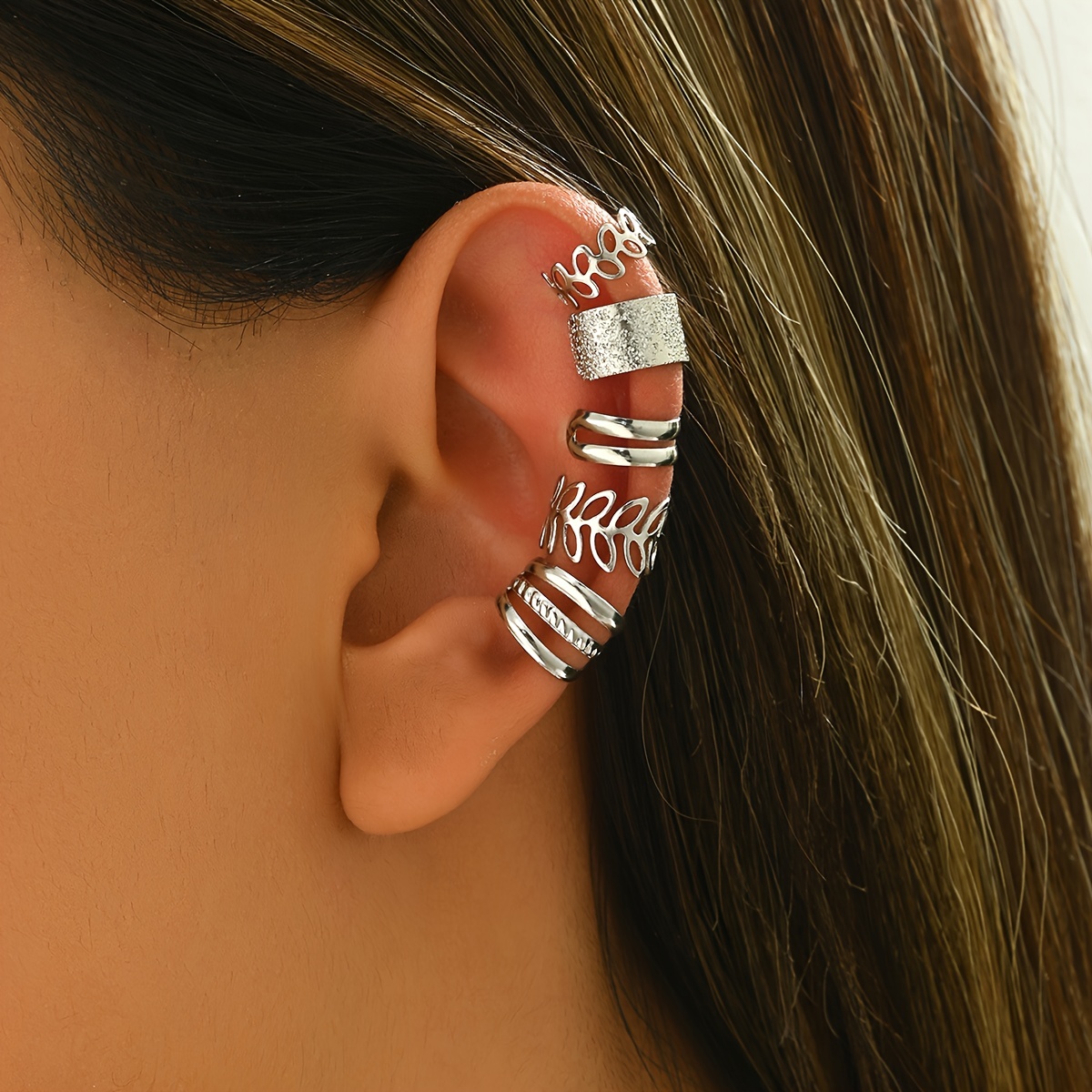 

5pcs/set Ear Set 's Ear Set No Piercing On Earrings Shaped Stacked Shaped