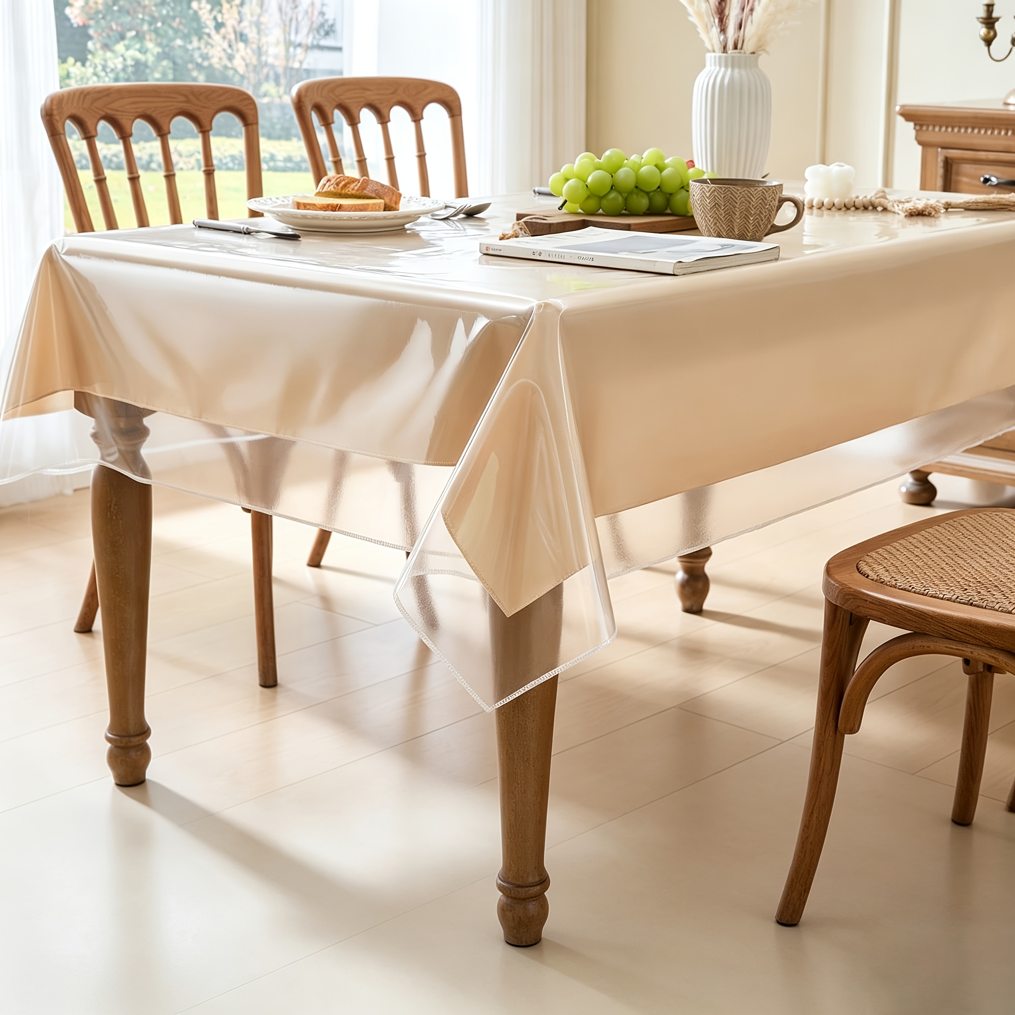 item picture   rectangular clear hemmed vinyl tablecloth   heat resistant easy to wipe clean scratch resistant suitable for home dining tables hotels restaurants and banquet table protectors