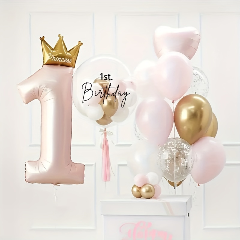 

24pcs Balloon Set For 1st Birthday, Anniversary, Wedding Party Decorations - Aluminum Film Balloons With Princess Crown Design For Ages 14+ - No Electricity Required