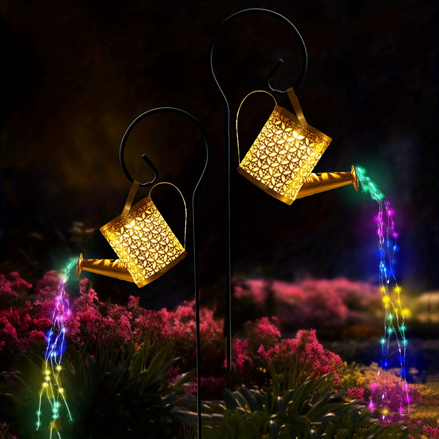 

Solar-powered Garden Shower Lights - Led Fairy String With Waterfall Feature, Metal Outdoor Decor For Pathways, Patios & Lawns - Perfect Gift For Weddings & Holidays