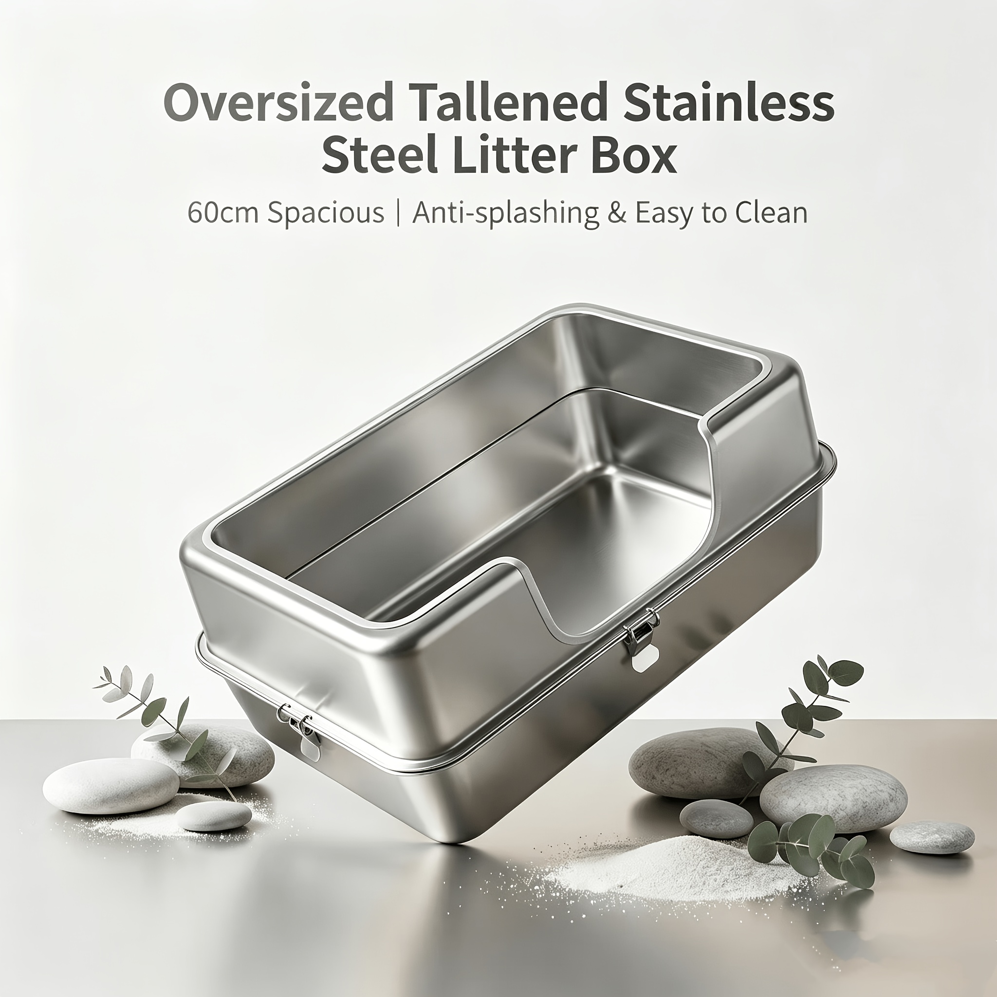 TEMU Stainless Steel Cat Litter Box extra Large Stainless Steel Cat Litter Box raised Fence suitable For Multi Cat Households easy To Clean non Stick