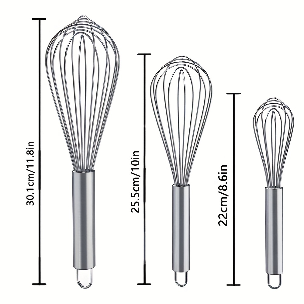 3pcs Stainless Steel Whisk Set - Includes 8", 10", And 12" - For Mixing, Stirring, And Blending - Version With , Kitchen Whisks|stainless Steel Whisks|durable Kitchen Tools, Essential Kitchen Gadget