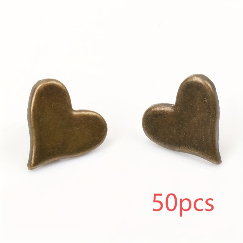 Image of 50pcs 11mm Bronze Heart Brads Scrapbooking Embellishment Fastener Brads Metal Crafts For Shoes Decoration