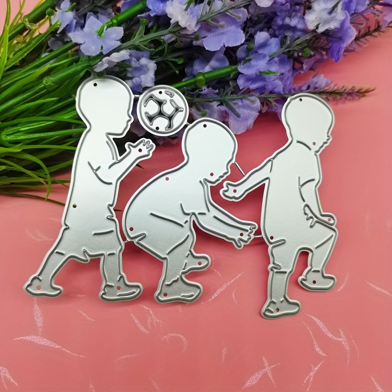 1pc Boys Soccer Field Walk Dog Background Card Making Metal Embossed Mold Carbon Steel Cutting Template