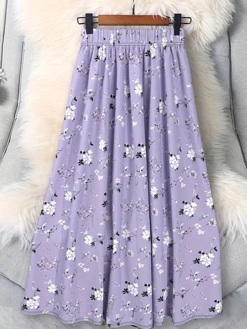 womens plus size floral print a line midi skirt comfortable stretch waist black with white and green flowy for flowy skirt floral print skirt