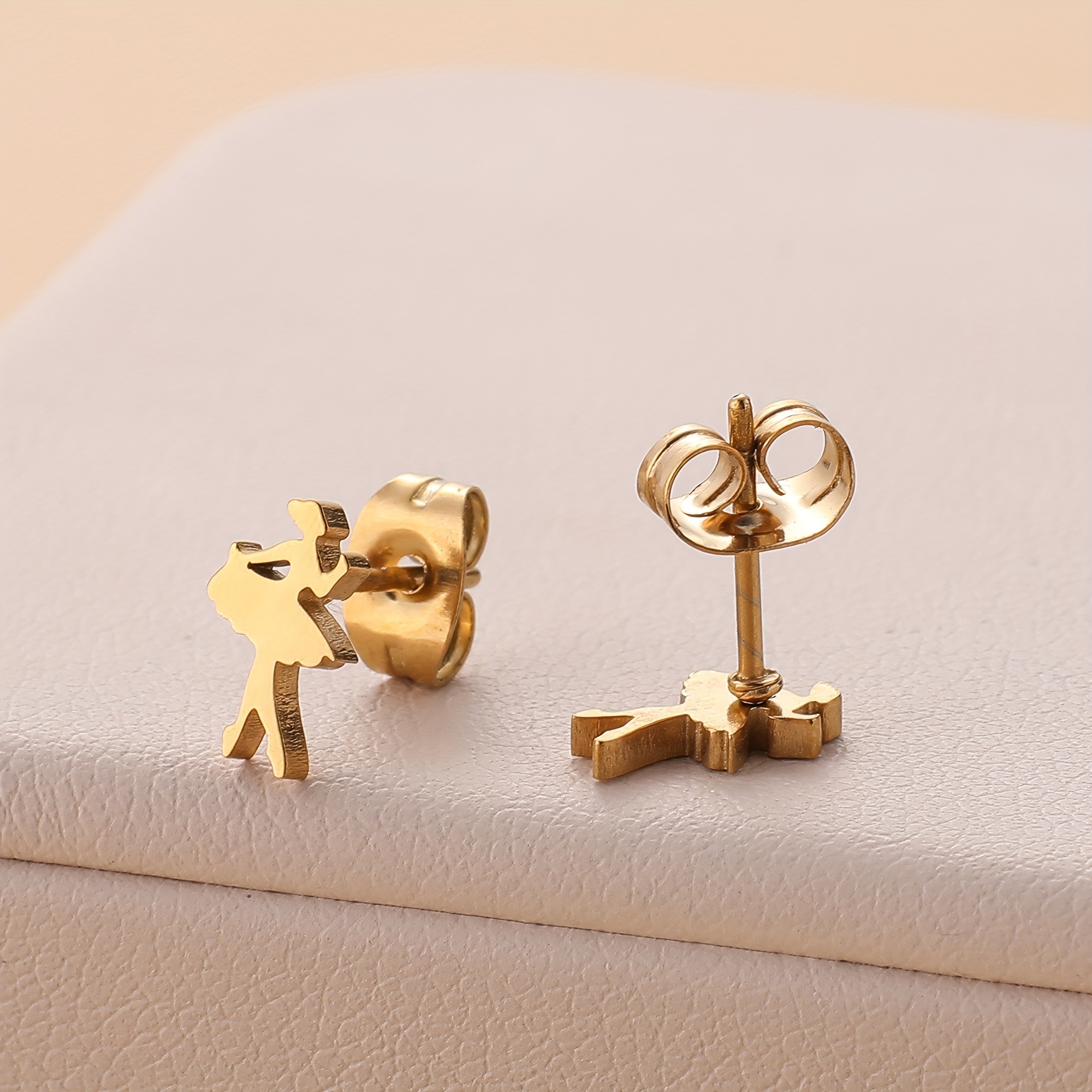 Stainless Steel Ballet Ladies Stud Earrings Dancer Design Ear Jewelry