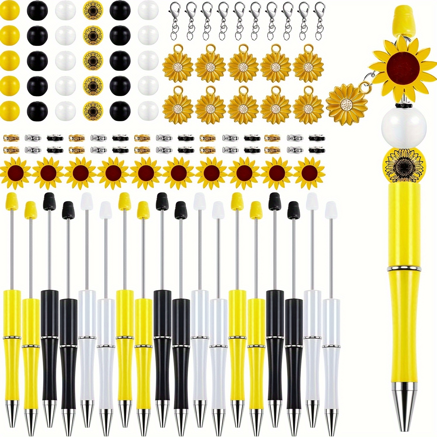 

Sunflower Beaded Pen Kit - 28pcs Diy Craft Set With Pens, Lobster Clasps & Accessories For Office, School, Decor, Gifts & Parties