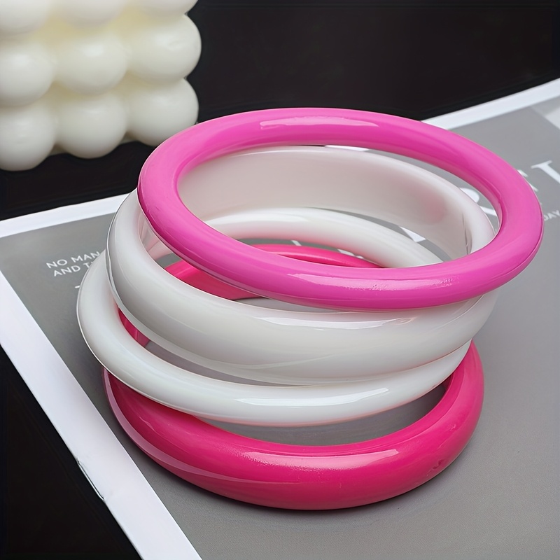 TEMU 4pcs Women's Bohemian Minimalist Acrylic Bracelet Set - Suitable For Daily Wear & Parties, Non-metallic Wristbands, Minimalist Elegant For