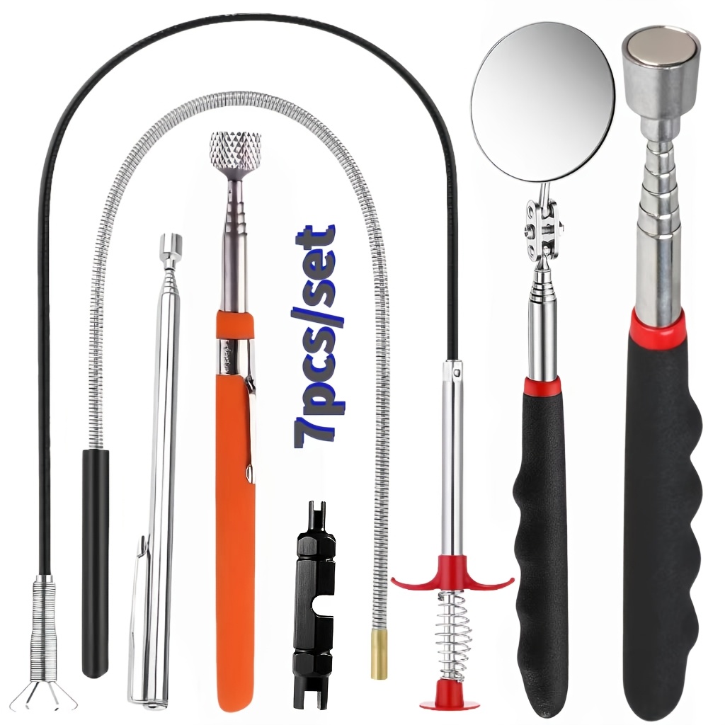 TEMU 7pcs Set: French & Valve Core Tools, Convenient Air Nozzle Extension Rod Removal And Repair Wrench, Telescopic Magnetic Pickup Tool Set - Heavy