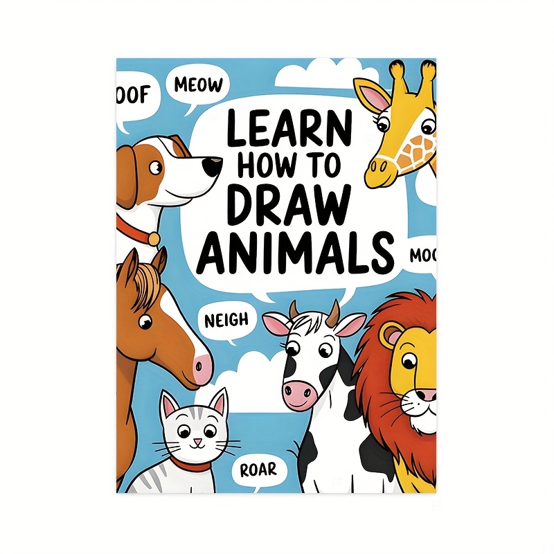 TEMU Learn To Draw Animals Coloring Book - Easy Guides, Fun Cartoon Animal Designs With "how To Draw" Sections, Relaxing , Animal Coloring Books,