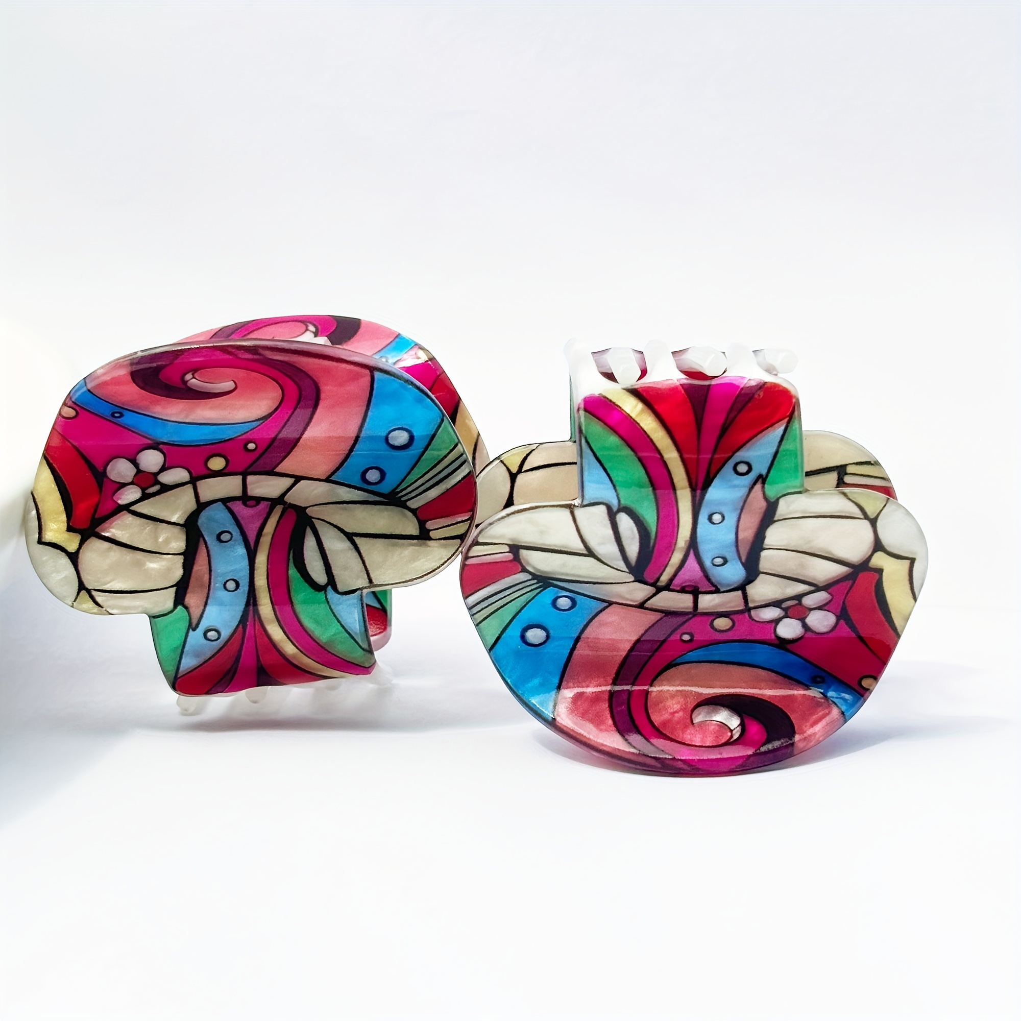 

2pc Acrylic Mushroom Hair Clips - Cute Fashion, Small Bangs, Colorful Design, Suitable For Ages 14 And Up