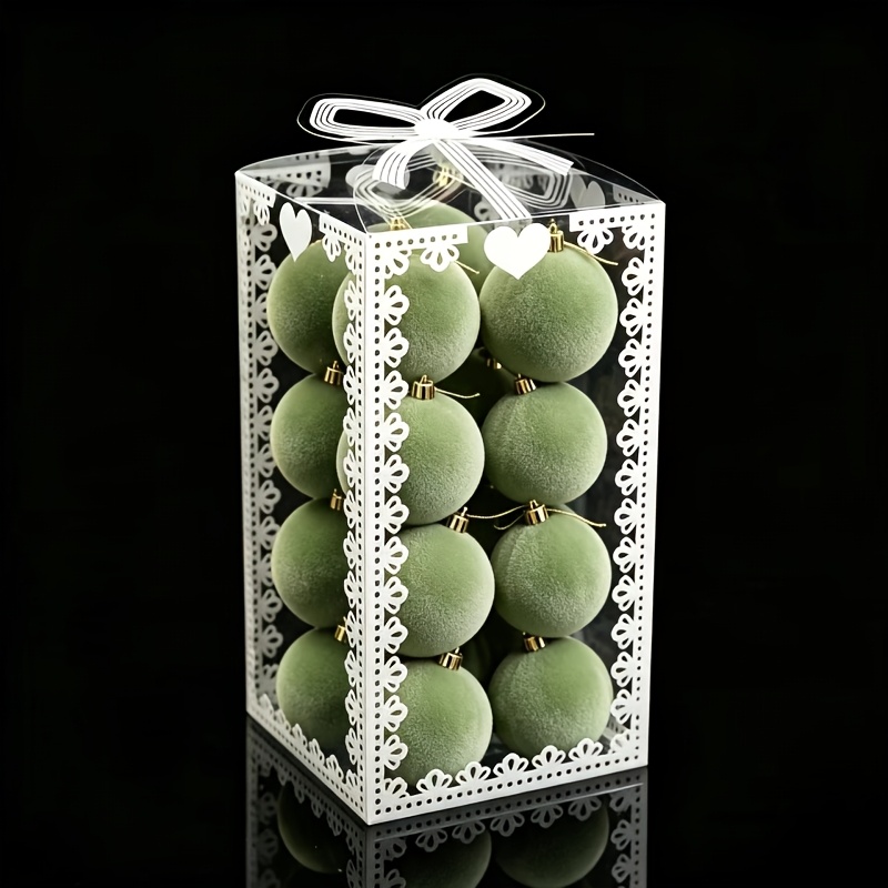 TEMU 16 boules de décoration de Noël en peluche verte - Boules de Noël en velours mat - Décorations pour sapin de Noël