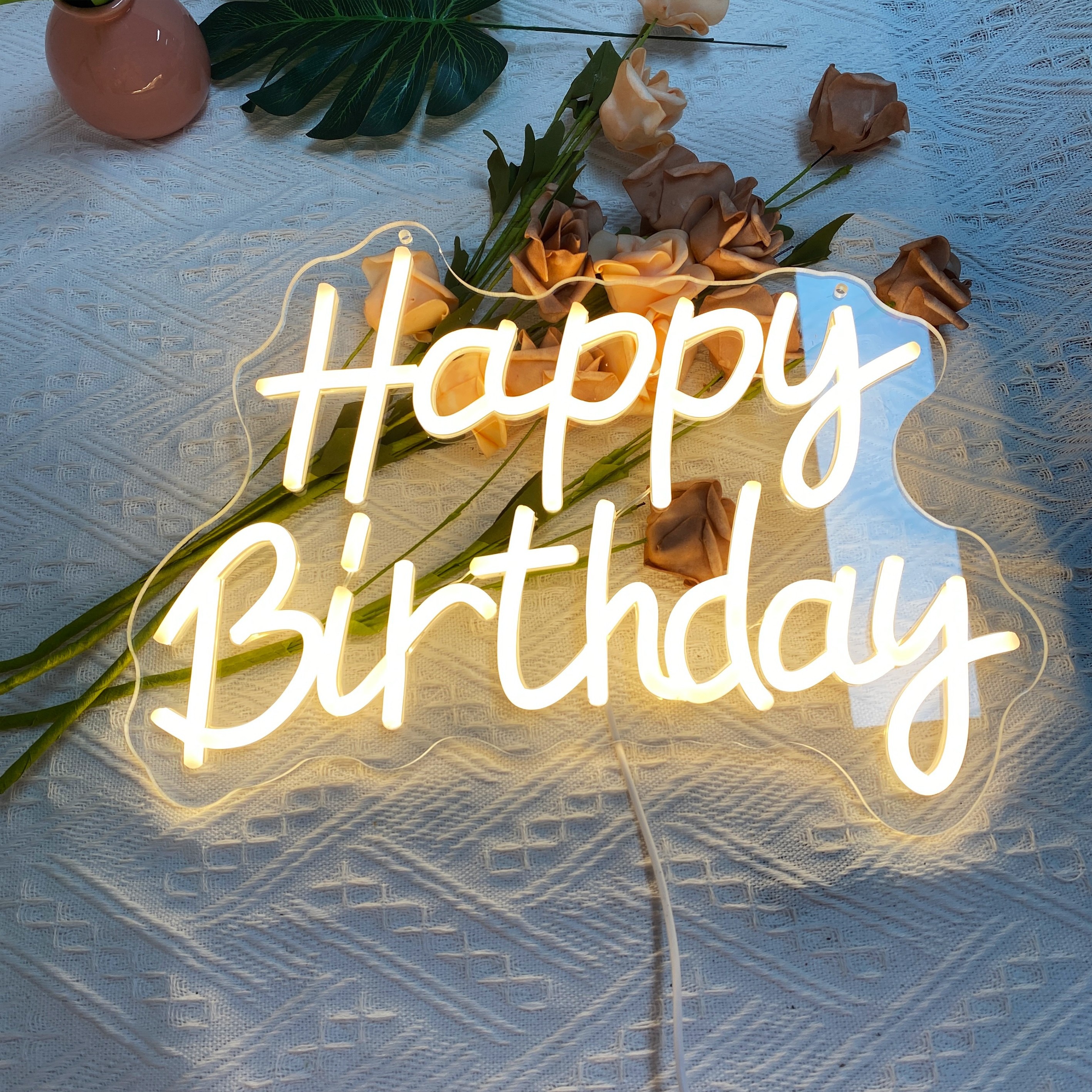 Image of Liuyang Happy Birthday Neon Signs For Wall Decor Warm White Light Up Sign For All Birthday Party Decoration Led Sign For Backdrop Usb Powered Led Neon Light For Bedroom