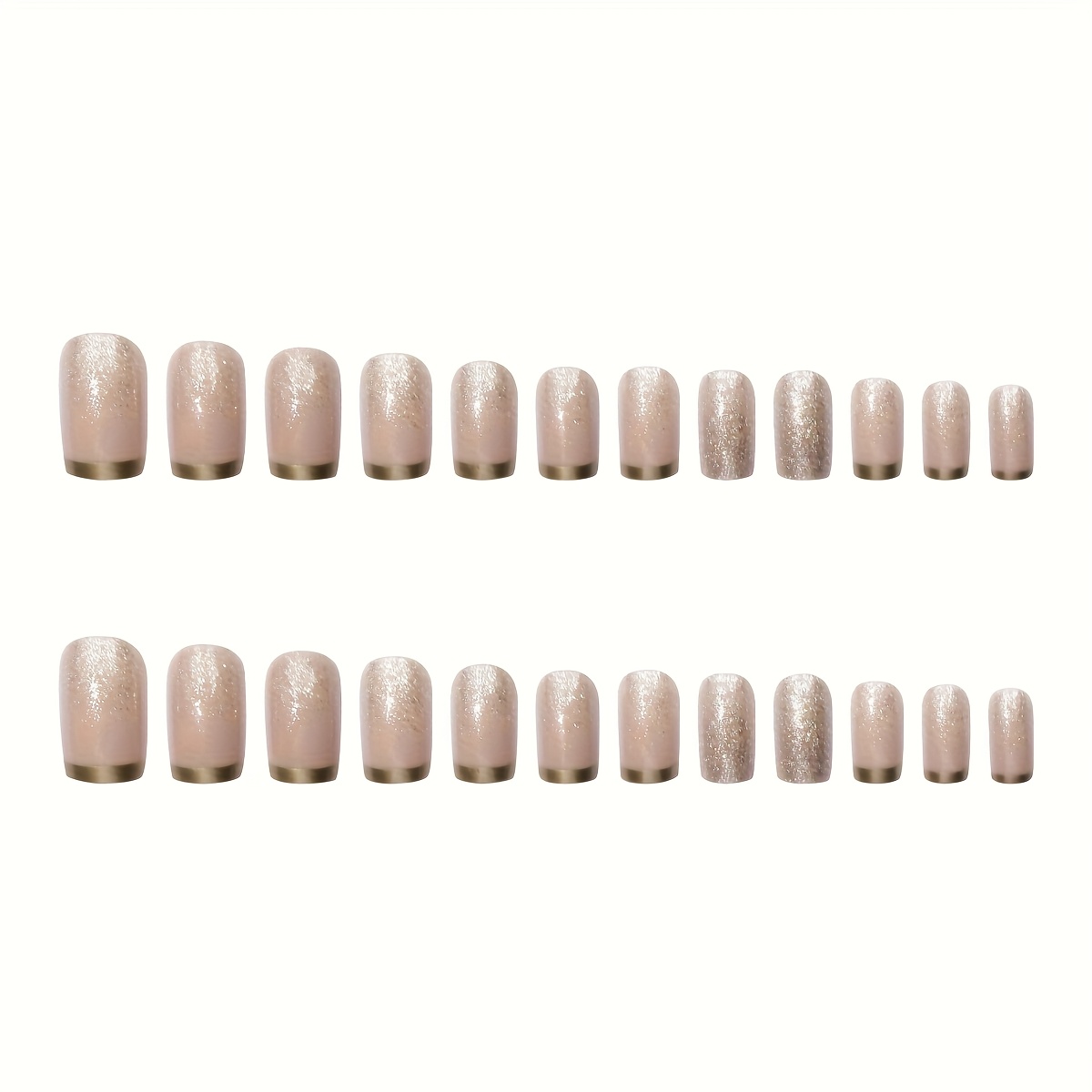 24pcs, Medium-sized Square Press-on False Nails Feature A Delicate Nude Pink And Golden Color Scheme. Gradient And Create A Luxurious And Elegant Visual Effect