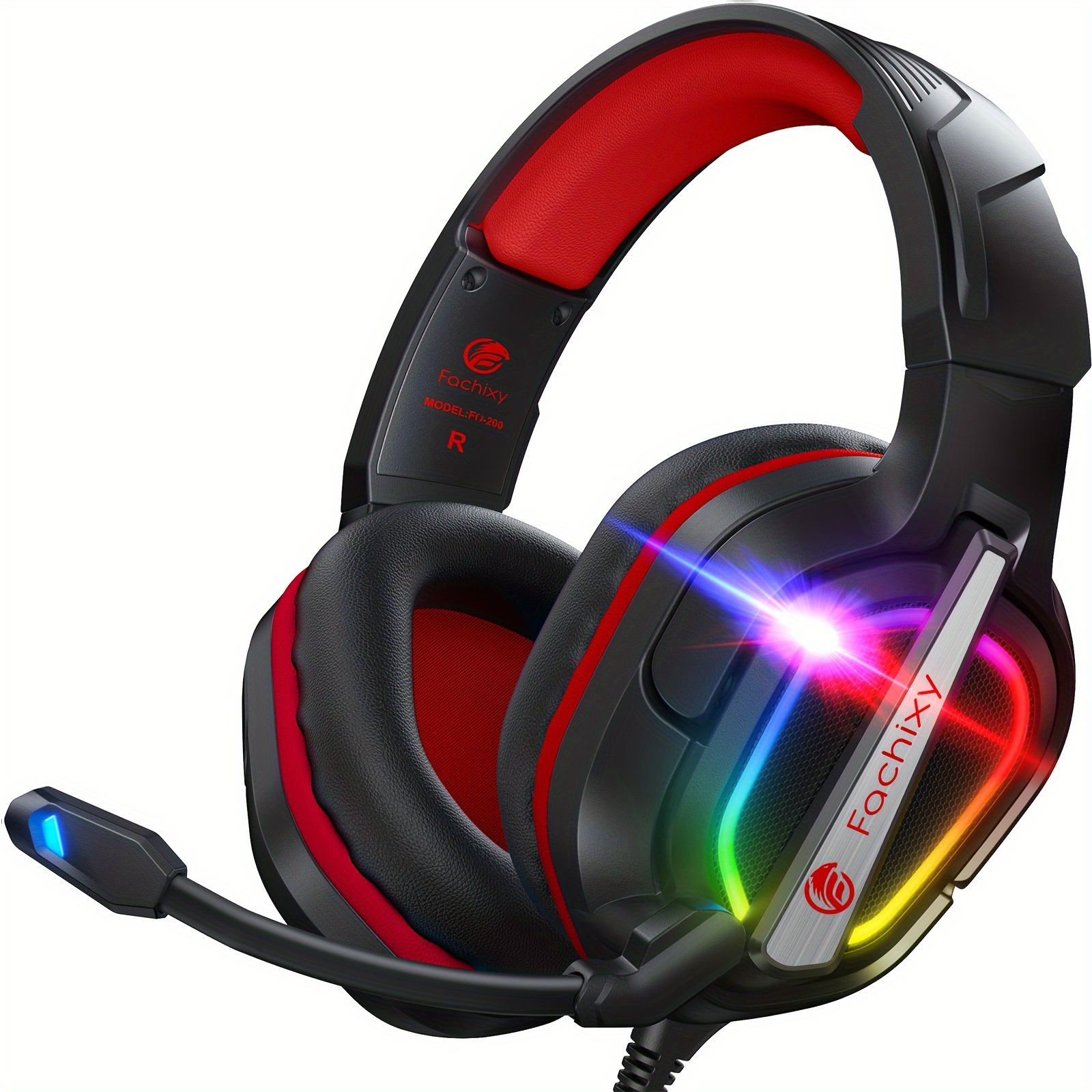 Wired Gaming Headset Con Luce Rgb Microfono Audio Stereo Con - Temu