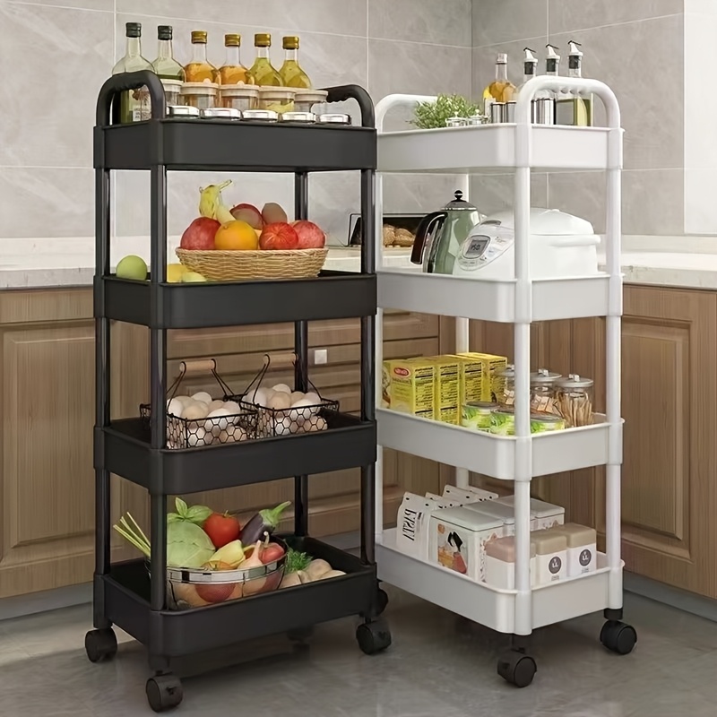 

Multi- Rolling Storage Cart, Freestanding Plastic Organizer, Ideal For Kitchen, Living Room, Bedroom - In White , Over 27 Inches High, Officially