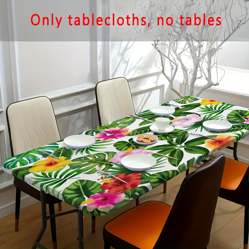 TEMU 1 , Mantel con Diseño de Flores y Hojas Verdes - Elástico para Uso Exterior, Ideal para Mesas de Comedor, Cafetería y Cocina, Mejora la Estética