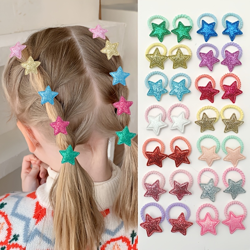 Image of 28pcs Little Girl Cute Glitter Crown Hair Tie Children Girl Tie Hair Rubber Band